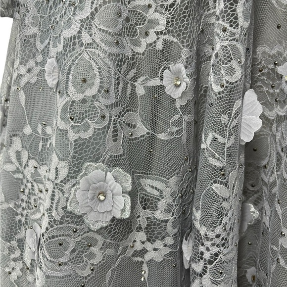 NWT Mac Duggal 67387 Floral Embellished Lace A-line Cocktail Sterling DRESS 8 - Picture 6 of 12